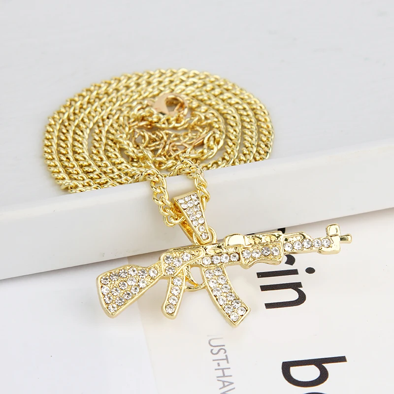 Хип-хоп ювелирные изделия для женщин и мужчин Золотая Длинная цепочка ожерелье s унисекс хип-хоп Bling пистолет AK47 буква Xanax кулон в форме таблетки ожерелье Подарки