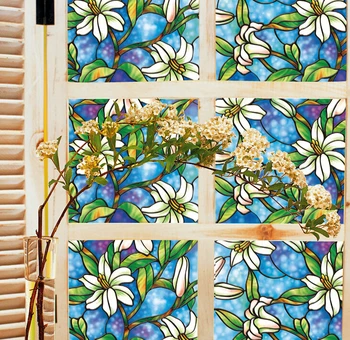 

European Blue Orchid Block Harm UV Reduce Heat Gel Static Glass Block Colored Drawing Window Decoration 30cm-90 X300CM 1pc
