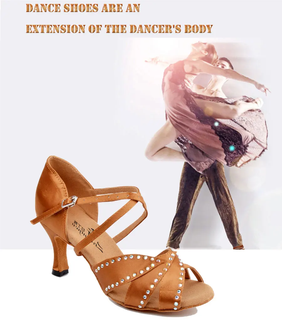 Ladingwu розовый/коричневый Обувь для танцев Для Женщин Атлас словосочетание блестящими стразами Salsa Обувь для танцев дамы Латинской Для