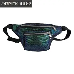 Annmouler поясная сумка для женщин Мода Сияющий Fanny Pack дамы сумочка на ремне поясная сумки бренд груди мешок высокое качество Бум Сумка