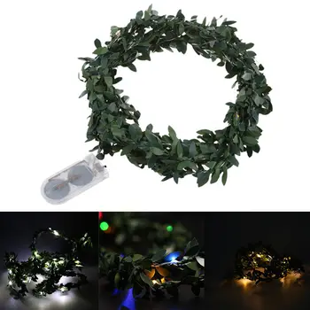 

2M 20 LEDs leaf garland Button battery operate Copper Waterproof LED fairy string lights for christmas wedding decoration party