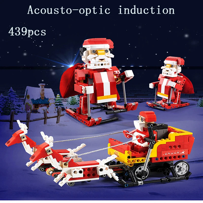 

Legoed Technic Santa Claus Snowmobile 2 In 1 Legoing Building Blocks Brick Model Toy Acousto-optic induction DIY Christmas Gifts