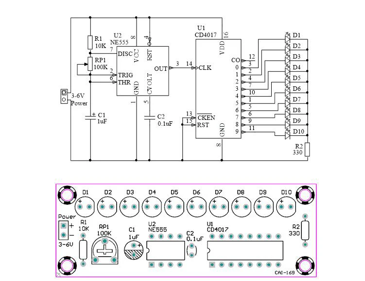 Diy Электронный комплект NE555 + 4017 светодиодный фонарь с эффектом воды Набор для