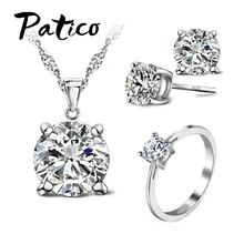 Высокое качество 925 пробы серебро прозрачный CZ 4 коготь Кулон Ювелирные наборы для женщин Свадебные подарки