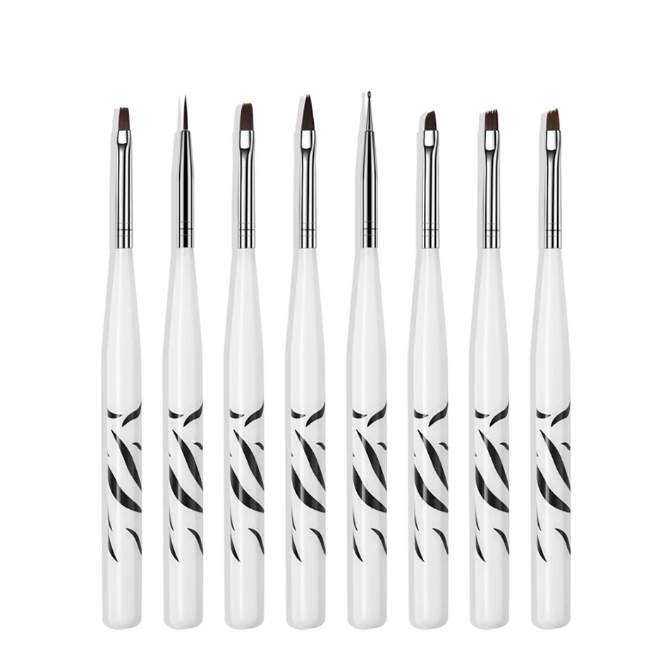 ROHWXY 15/12/8pcs Nail Art UV Gel Brush Set Pen UV Gel Nail Art Builder Flat Crystal Painting Drawing Carving Pen Manicure Tool - Цвет: 8 Pcs Zebra