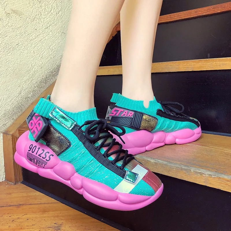 

2019 Platform Women Tennis Shoes Breathable Mesh Female Chunky Sock Sneakers Gym Sport Leisure Boots Tenis Feminino Basket Femme