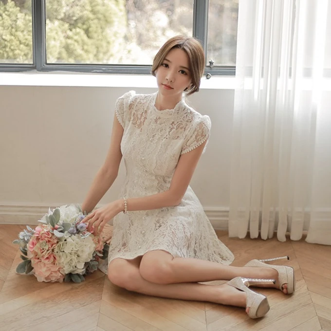 Fashion Women Summer Dresses White Slim Casual Ladies Lace Dress Mini Short  Sleeve Korean Style | AliExpress