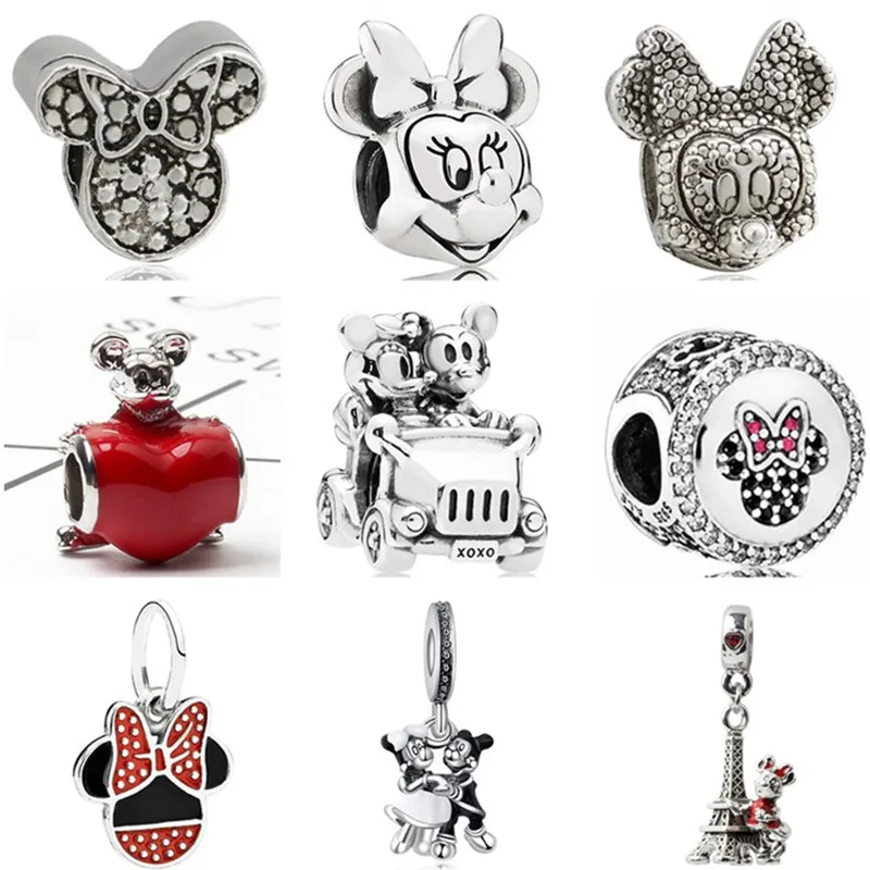 

European Enamel Love Heart Bowknot Mickey & Minnie Crystal Beads Fit Pandora Original DIY Bracelets & Bangles for Women Jewelry