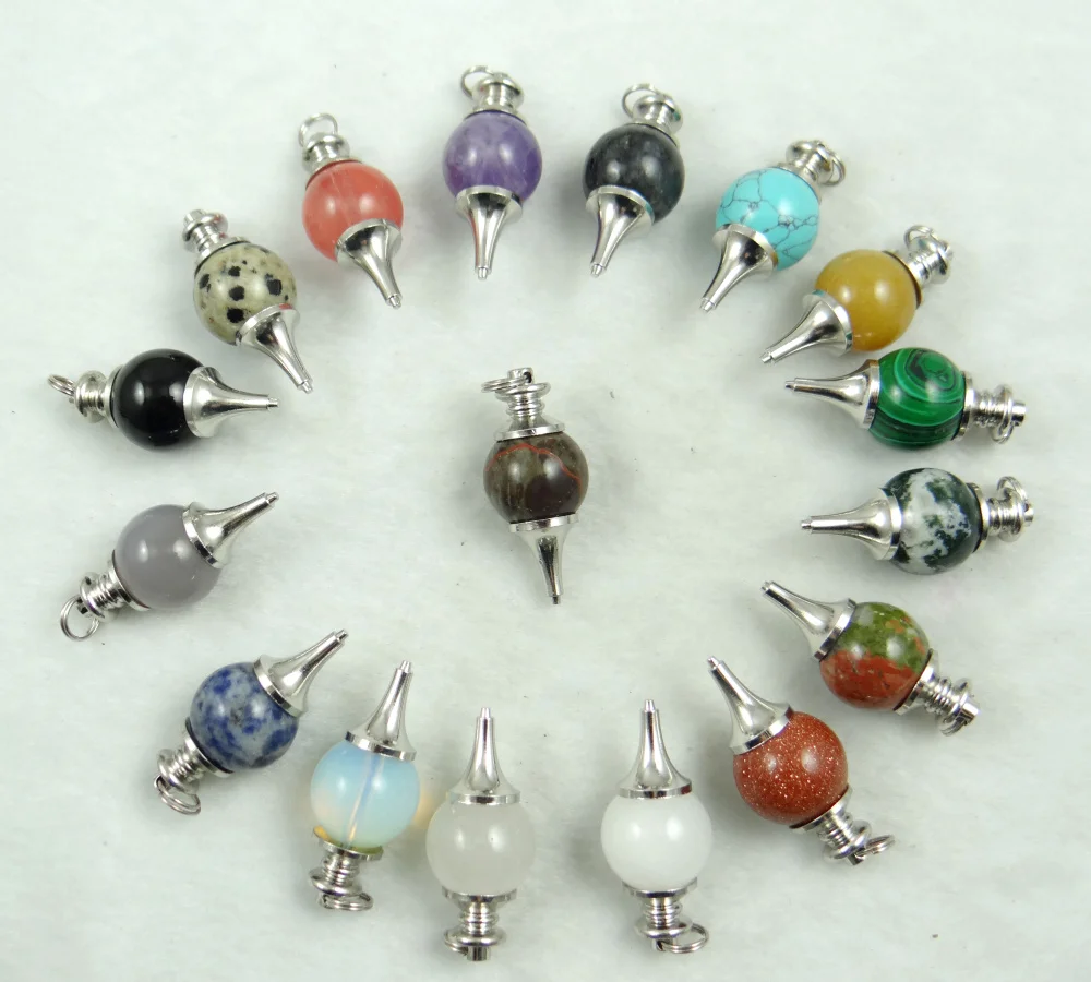 

15Pcs Handmade Healing Crystal Natural Onyx Unakite sodalite Opal Pendulum Necklace Dowsing Amulet Gem Stone Pendant Necklaces