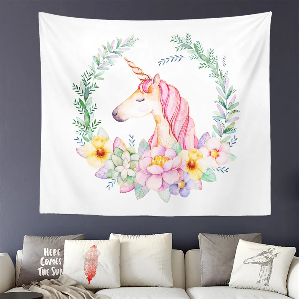 Us 12 33 45 Off Girls Princess Bedroom Decor Tapestry Cartoon Unicorn Print Wall Hanging Flowers Print Wall Carpet Thin Blanket Yoga Mat D45 In