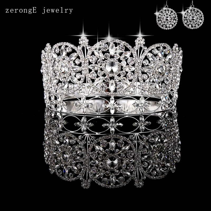 ZerongE jewelry3." Роскошная Королевская корона диадема блестящая Хрустальная маскарадная корона с ювелирными серьгами