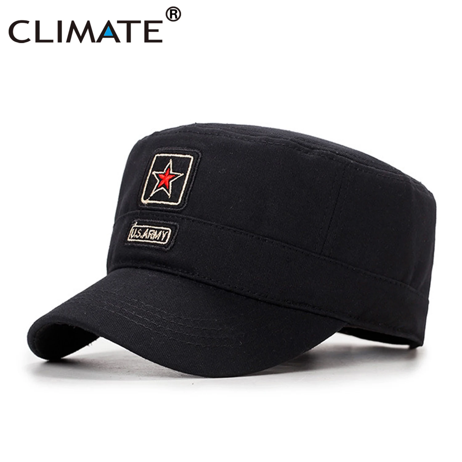 CLIMATE New Men U.S.Army Cap Military Army Solid Cap Men Soldier Cotton Flat Top Caps Hat