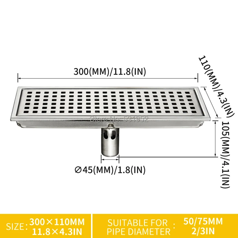 12 дюймов длинный дуршлаг напольный сливной фильтр крышки анти-запах ванная комната Невидимый душ слив SUS304 нержавеющая сталь