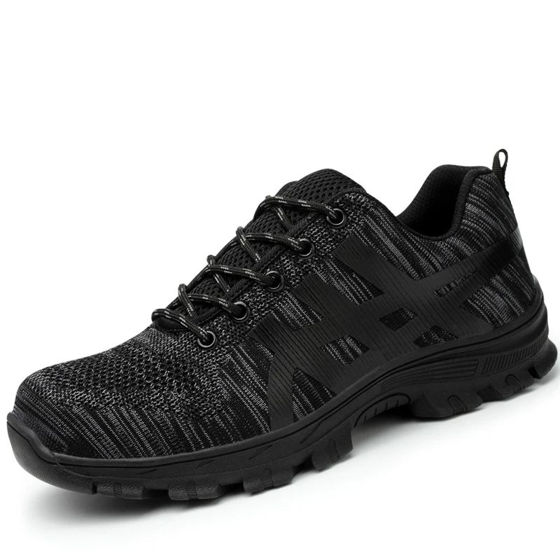 Дышащая мужская Рабочая защитная обувь, черные износостойкие мужские ботинки с резиновой подошвой, нескользящая прокалывающаяся повседневная обувь из сетчатого материала
