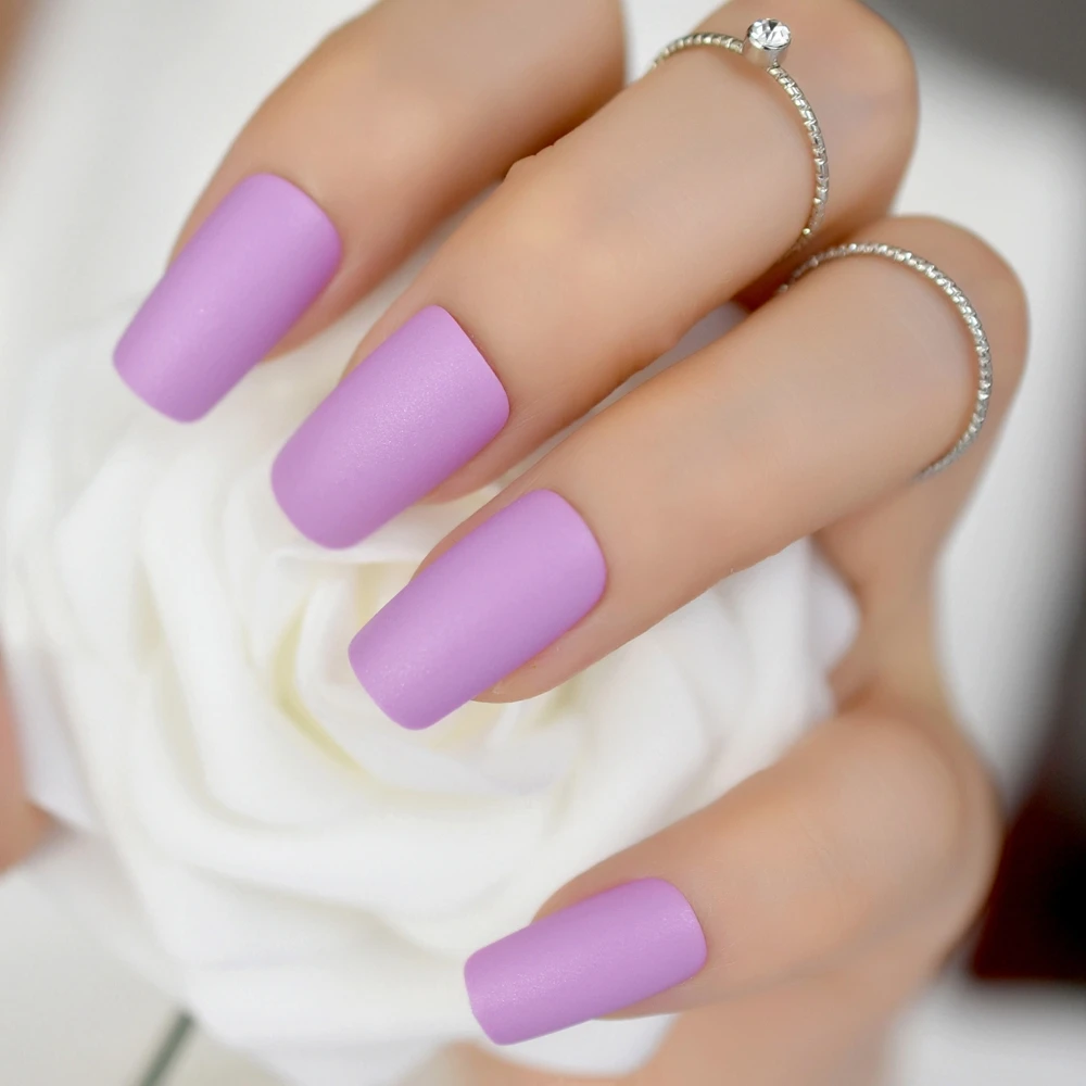 Мягкие фиолетовые матовые накладные ногти, длинные квадратные, полное покрытие, матовые накладные ногти Nep Nagels, искусственные накладные ногти, накладные ногти для ежедневного офиса - Цвет: matte purple