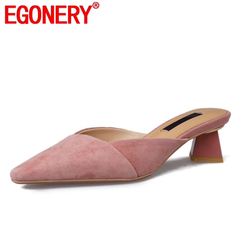 

EGONERY shoes woman 2019 summer newest fashion sexy kid suede woman slippers outside high strange style shallow ladies shoes