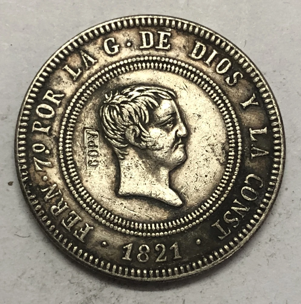 

1821 SMR Spain 10 Reales - Fernando VII Copy silver plated Coin