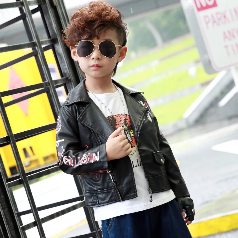 

3-9 years old children's pu jacket boys Graffiti eyes zipper motorcycle color Printed Cool turn-down collar wild tops boys gift