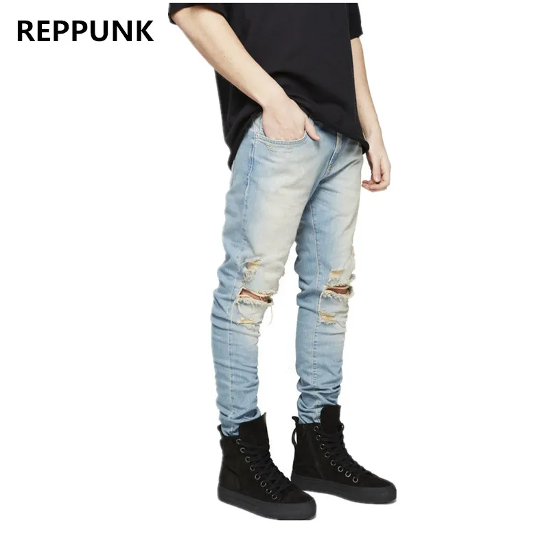

2017Fashion Style 3 Colors size 30-36 Men Ripped Jeans Classic Denim Fabric Destroyed Male Pants Elastic Hiphop Stretch Trousers