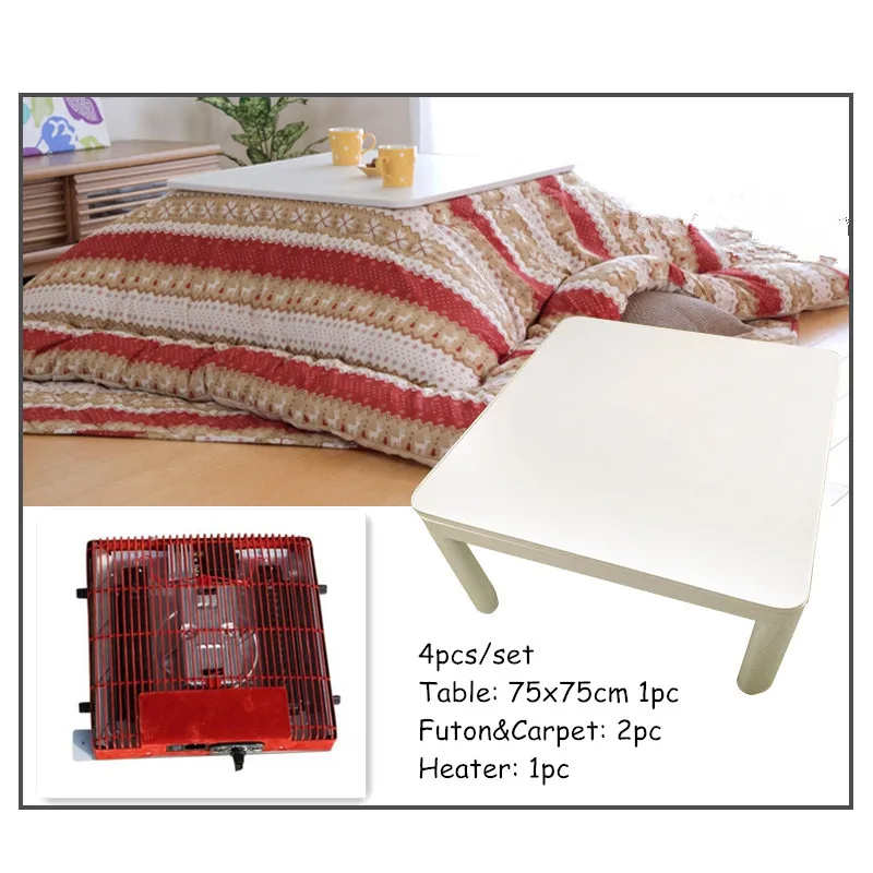  4pcs set Modern Japanese Style Furniture Kotatsu Set Table Futon Carpet Heater Living Room Furniture