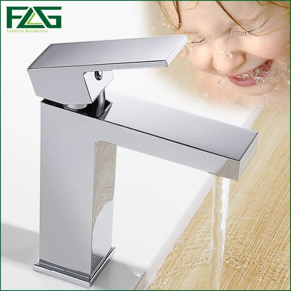 

FLG Concise Basin Faucet Deck Mounted Mitigeur Lavabo Chrome Square Faucet Ceramic Cold &Hot Phosphorescent Toilette Tap M057