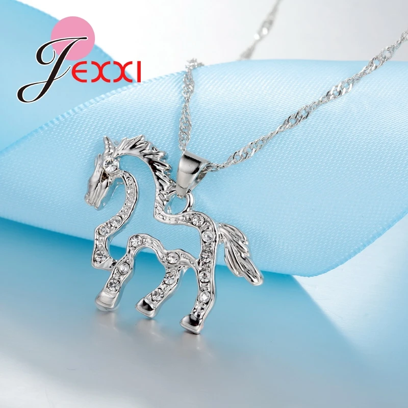 Дропшиппинг торговля Стразы 925 пробы серебро свадебный набор украшений для женщин лошадь ожерелье серьги набор подарок