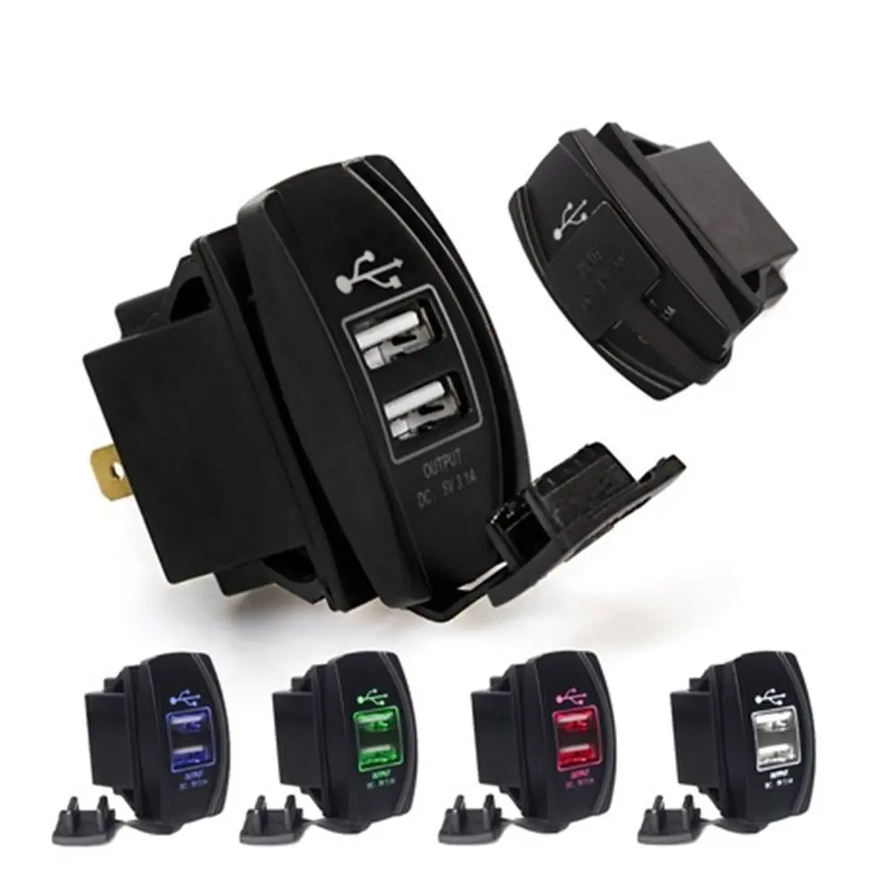 

2pcs Black 3.1A Motorcycle Car LED Dual USB Power Charger Port Socket Waterproof