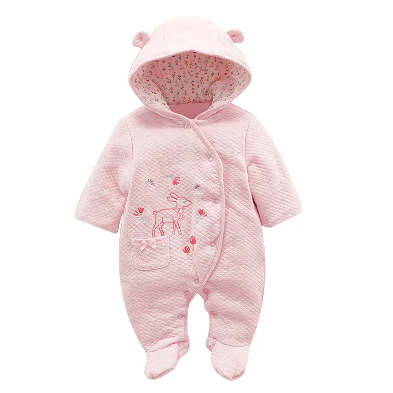

2019 Spring Pink Deer Romper One-Piece Baby Thicken Outside Wear Warm and Cute Baby Girl Christmas Rompers with Cap
