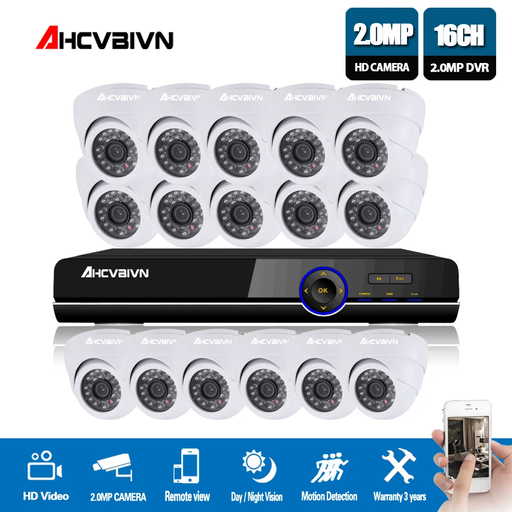 

16CH 1080P NVR KIT 2.0MP CCTV System 16pcs Dome Camera Onvif P2P Indoor Security Surveillance FTP Email Alarm