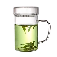 400 мл толщиной прозрачное стекло Творческий фильтр стеклянной крышкой Кубок Ручка однослойные стекла лимонад чашки термостойкие круглый Китайский