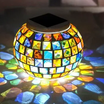 

1pcs Rechargeable night light mosaic glass outdoor solar powered ball garden stake color changing lawn light