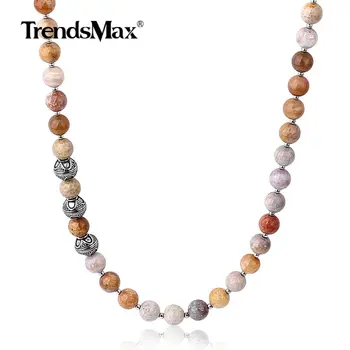 

Trendsmax Unique 8mm Natural Chrysanthemum Beads Mixed Stainless Steel Charm Beads Necklace for Men Women Jewelry Gift TNB00601