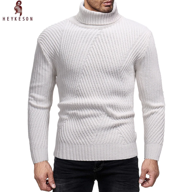 

HEYKESON Sweater Pullover Men 2018 Male Brand Casual Slim Sweaters Men Solid Color Hedging Turtleneck Men'S Sweater