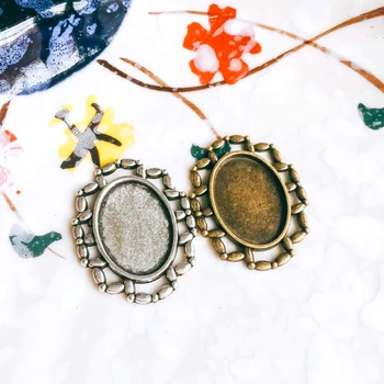 

13x18mm Antique Bronze Silver Color Glass Cabochon Base Necklace Pendant Setting Jewelry Accessories Diy Material 5pcs T269