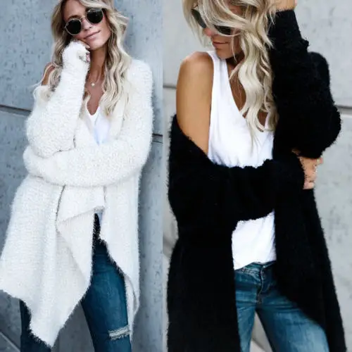 Модный Зимний Теплый Женский Длинный свободный вязаный свитер, кардиган, верхняя одежда, пальто, новинка