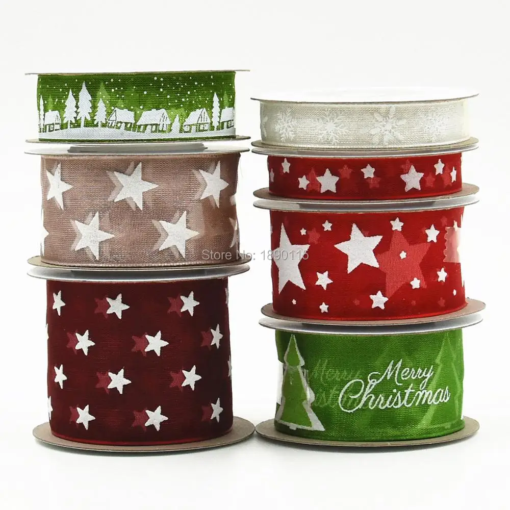 21meters(7X3m) Printed Organza Ribbon Star/Snowflake/Tree For Crafts