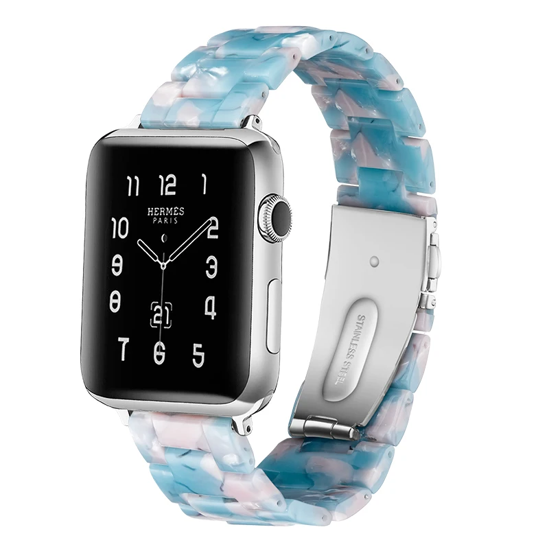 

Resin Belt Watch Accessories Watchband iWatch Sky Blue Bracelet Wristband Imitation Ceramic Strap for APPLE Watch 3/2/1 42/38mm