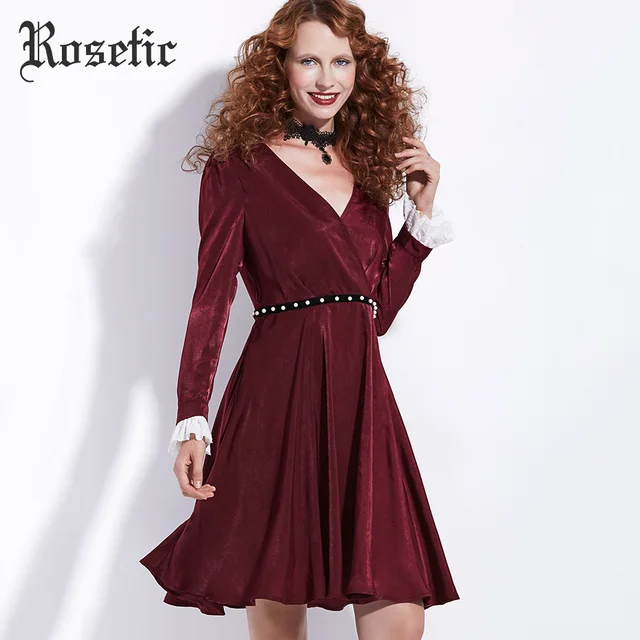 Buy Rosetic Gothic Dress Dark Red Women Autumn A Line