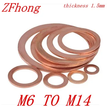 

free shipping 50pcs Copper Washers Thickness 1.5mm M6 M7 M8 M9 M10 M12 M13 M14 M15 M16 M18 M20 Flat Seal Washer Copper gaskets
