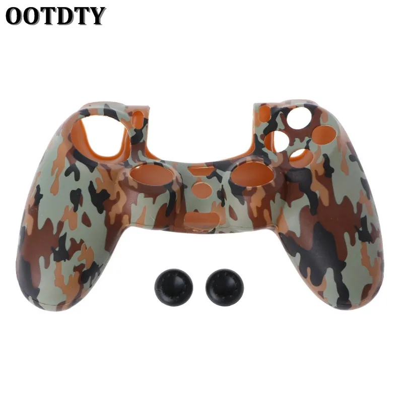 3-In-1 Anti-Slip Camouflage Soft Silicone Cover Skin Case+ 2 Thumbsticks Grips For Sony PS4 Pro Slim Controller