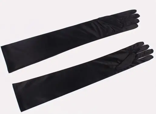 Женская длинная эластичная атласная перчатка Дамская Солнцезащитная перчатка 55 см R266 - Цвет: black
