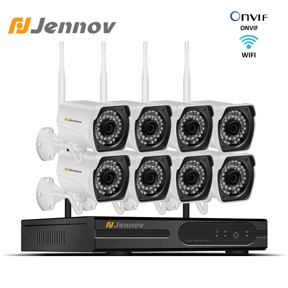 Jennov 1080P комплект видеонаблюдения CCTV система NVR Wifi 2MP 8CH P2P HD уличная IP камера IP66 беспроводная система безопасности