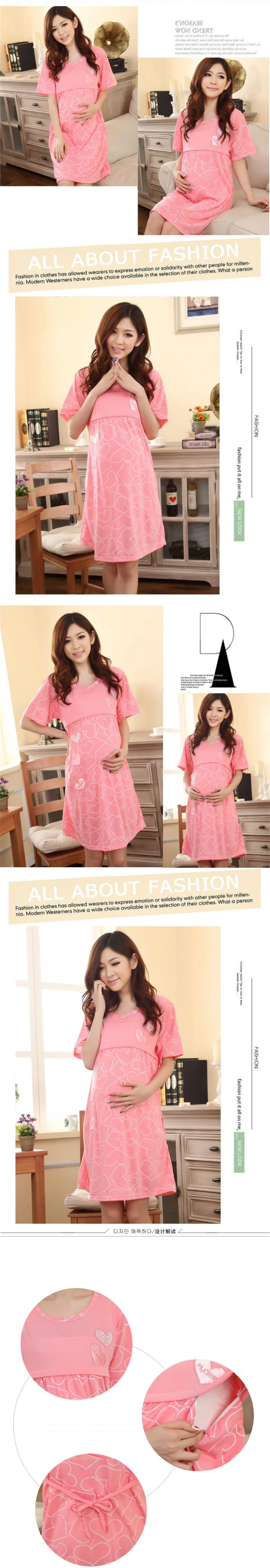 2018 Summer pregnant women short sleeve pajamas out nursing dress maternity breastfeeding dress cotton lactation dress Sleepwear (3)