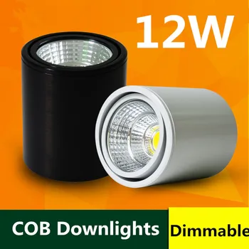 

10PCS/LOT LED surface mounted downlight COB12w ceiling spotlights backdrop lights without opening round black and white dimmable