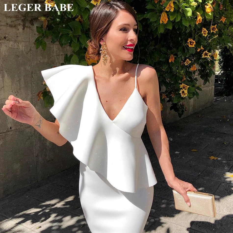 

LEGER BABE Spaghetti Strap Summer Bandage Dress Ruffles Women Bodycon Vestidos Sleeveless V-Neck Celebrity Evening Party Dresses