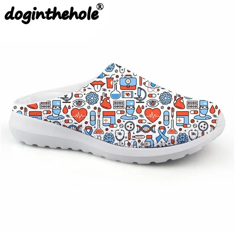 

doginthehole Cartoon Nurse Print Womens Sport Sandal Flats Mesh Sport Slipper for Ladies Breathable Women's Flats Zapatos Mujer