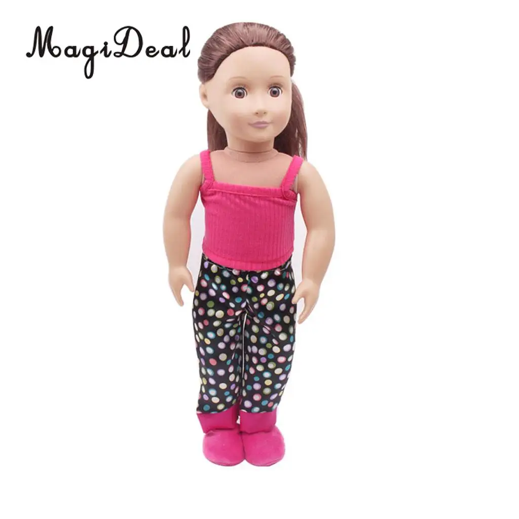 MagiDeal 1Set Pajamas Suit Tops Pants Suspender Slipper Shoes for 18 Inch   Doll Baby Clothes Clothing Accessories