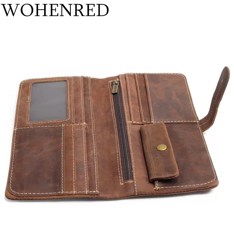 

Crazy Horse Leather Long Men Wallets 100% Genuine Leather Wallet Men Vintage Cowhide Wallet High Quality Man Wallet Thin Purse