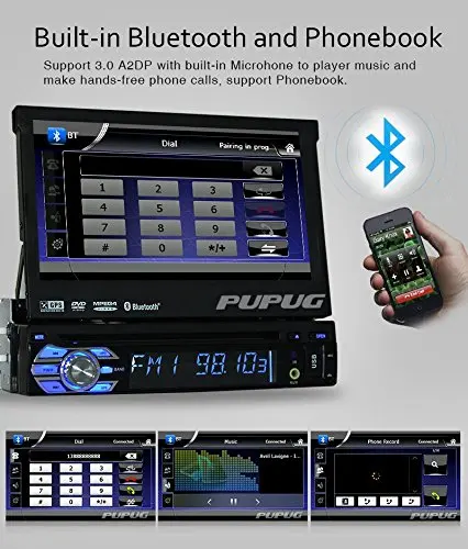 Perfect EinCar In-Dash Single-DIN 7 inch Motorized Flip-Up Touchscreen Car DVD/CD/USB/SD/MP4/MP3 Player GPS Navigation DVD Player Blueto 5