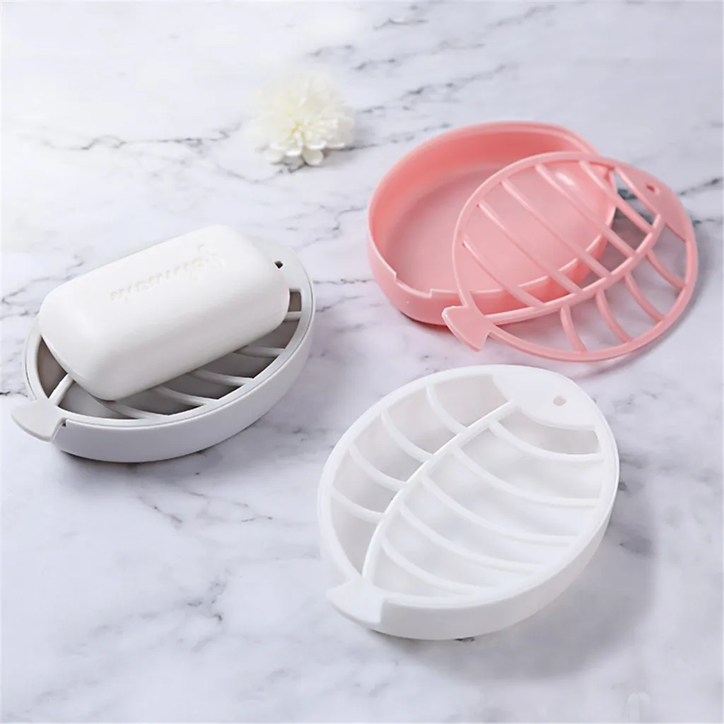 

Cute Fish Shaped Double-Deck Drain Soap Dish Box Soap Holder Sponge Rack soapbox zeepbakje Bathroom Tools 2019 Dropshipping